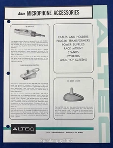 Vintage Altec Lansing Spec Sheet / Microphone Accessories - Picture 1 of 1