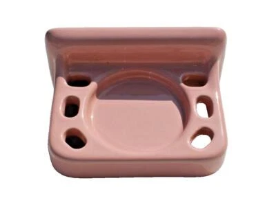 Vintage Pink Ceramic Tile-In Recessed Mount Bathroom Toothbrush Cup Holder - Image 1 of 4
