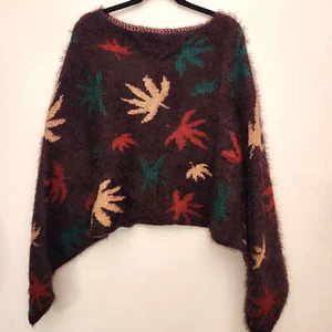 Vintage Multicolor Mohair Poncho Sweater Leaf Design 90's Y2K Boho Gothic Swifty - Picture 1 of 4