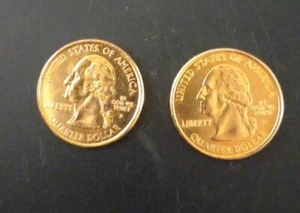 24kt Gold Plated US Washington Quarters 2003 Maine (P) & 2005 Minnesota (D) Lot - Picture 1 of 6