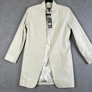 Eileen FIsher Bone Long Jacket 4 Polished Ramie Open Front Office Career $378 - Picture 1 of 21
