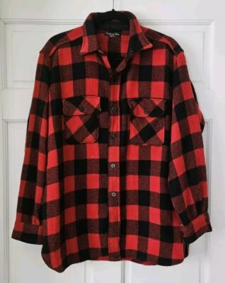 Chaqueta Camisa De Colección Montgomery Ward Para Hombres L Roja Negra Búfalo Lana A Cuadros Foto 1 de 4