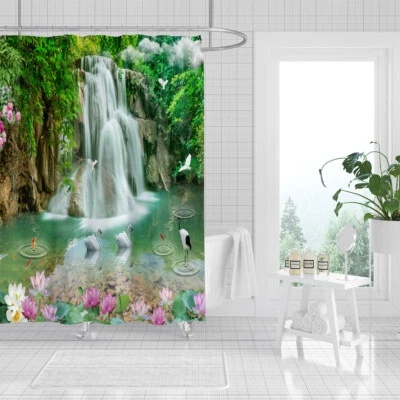 Cortina de Ducha Paisaje Cascada Paisaje Natural Baño Impermeable-Decoración Foto 1 de 4