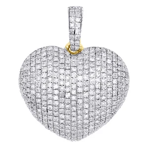 10K Yellow Gold Real Diamond Heart Shaped Dome Pendant 0.80" Fancy Charm 1/2 CT. - Picture 1 of 6