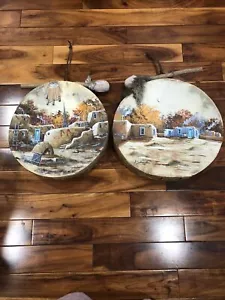 Vintage Native American Hand Painted Rawhide Drum Set Of 2 Signed - Picture 1 of 13