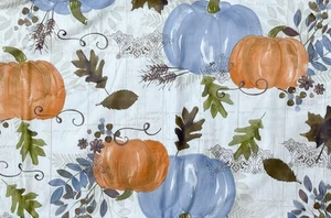 Var Size Autumn Pumpkins Leaves Berries on Wood Plank Vinyl Flannel Tablecloth - Picture 1 of 8