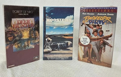 LOT 3 VHS Hoosiers Bachelor Party The Deer Hunter Tom Hank De Niro Classics - Image 1 of 4