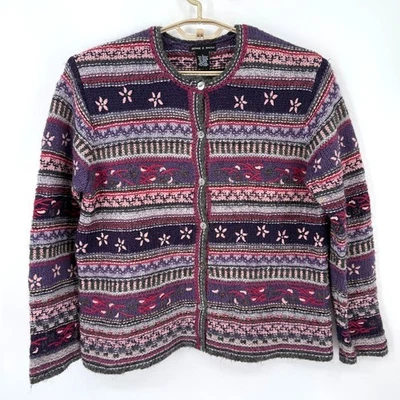 Deane & белый винтажный снежинка кардиган свитер фиолетовый розовый Fair Isle большой - Изображение 1 из 4