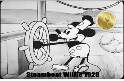 Moneda de oro STEAMBOAT WILLIE 1928 1/1000 OZ en tarjeta $12 2026 EN MANO LISTA PARA ENVIAR Foto 1 de 4