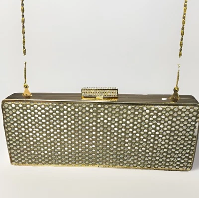 Bolso sin asas de noche baguette con cierre de cristal de malla dorada FALTA ETIQUETA DE MARCA Foto 1 de 4