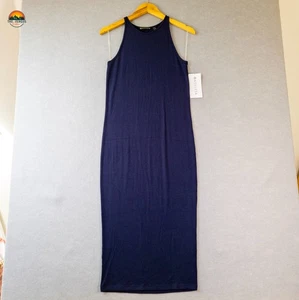 NWT Athleta Bodycon Dress Navy Blue Sunkissed Stretchy Ribbed Midi Women's Small - Picture 1 of 13
