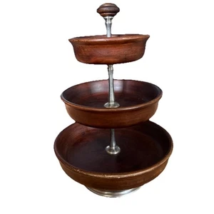 Pottery Barn Three Tier Stack Tray Server Wood 15”Tall 11”D - Picture 1 of 9