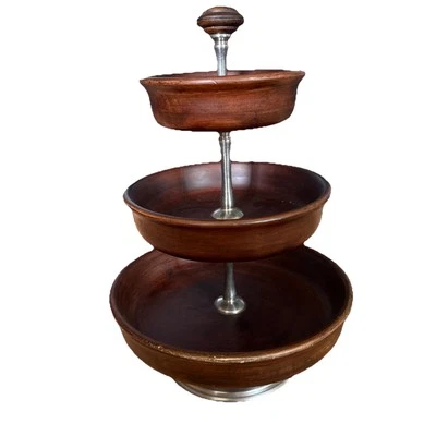 Pottery Barn Three Tier Stack Tray Server Wood 15”Tall 11”D - Image 1 of 4