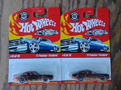 Lot (2) Hot Wheels 2008 Modern Classics 77 Pontiac Firebird Brown Nice Cards - Image 1 of 4