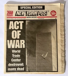 New York Post Special Edition Sept. 12, 2001, Act of War, 9/11 Attacks Coverage - Picture 1 of 2