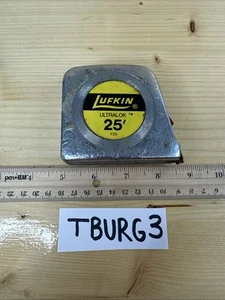 Vintage Lufkin Y25 Metal Tape Measure 25’ Thumb Lock 1” Wide Blade - Picture 1 of 7