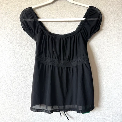 Shein EZwear Top Size Large NWT Black Whimsigoth Dark Romantic Milkmaid Cottage - Image 1 of 4