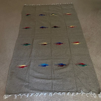 Vel Mex Authentic Mexican Serape Blanket Beige Woven Southwestern Fringe Accents - Image 1 of 4