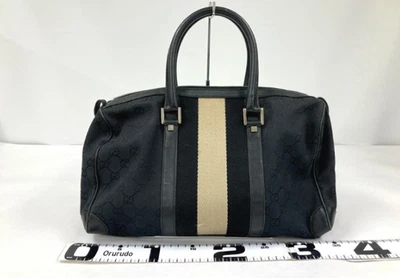 Gucci Sherry Line Boston Bag GG Canvas Leather Black Vintage Authentic 0000846 - Image 1 of 4