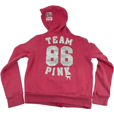 VTG y2k Women's Sequin Victoria's Secret PINK 'Team 86' Hoodie Sweatshirt Sz L - Image 1 of 4