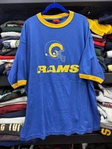 Vintage Y2K 90s LA Los Angeles Rams Reebok Ringer Blue Yellow Tshirt - Picture 1 of 10