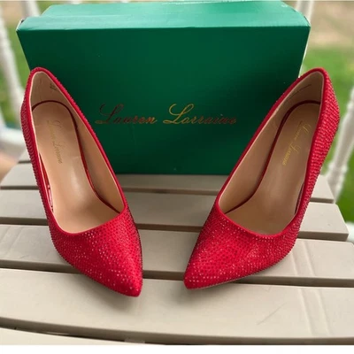 Tacones de aguja Lauren Lorraine Dori rojos con estrás adornados talla 6,5 nuevos con caja Foto 1 de 4