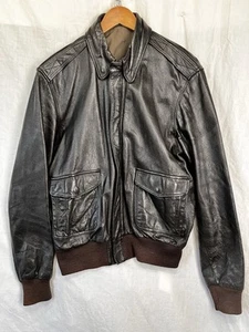 Vintage Goatskin Leather A2E GIE Flight Bomber Jacket Brown USA Large LL Bean - Picture 1 of 24