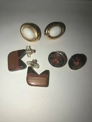 Tono Dorado, Madera Única, Cloisonné Circular 3 Pares Pendientes Perforados, Poste Foto 1 de 4