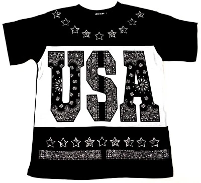 USA Paisley Bandana Sublimation T-shirt Urban Hip Hop Adult Mens  Black New - Image 1 of 2
