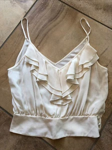 Yalk Alfredo Damen P Creme Seide Rüschen Spaghettiträger Cropped Top - Bild 1 von 5