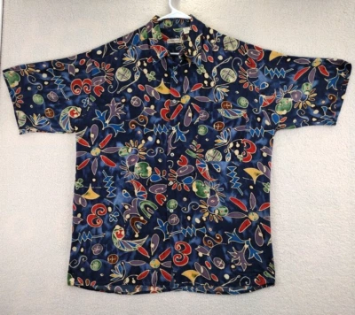 Burma Bibas Silk Button Up Shirt Mens Large Blue Graphic Abstract Print Artistic - Image 1 of 4