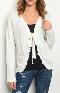 Ivory Ruffled Soft Sweater Knit Long Sleeve Shrug/Cardigan Cover-Up - Picture 1 of 2