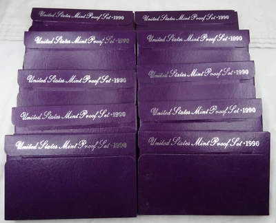 (10) 1990-S US Mint Proof Set 5 Coin Set OGP COA Original Government Packaging - Image 1 of 4