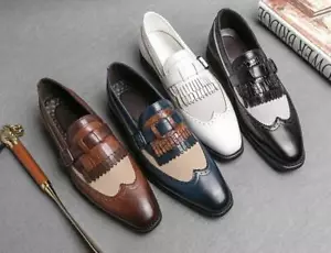 Herren Freizeit Business Spitz zulaufend Farbnähte Budapester Slipper Brogue Schuhe - Bild 1 von 27