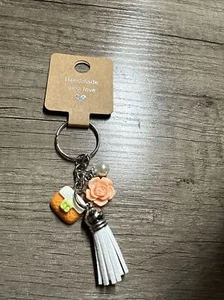 Handmade Keychain Purse Charm With Rose Bead And Tassel - Picture 1 of 4