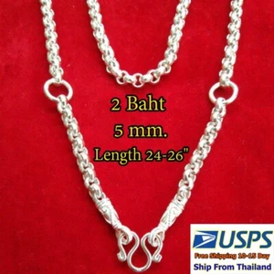 Massive 925 Sterling Silber Thai Kette Halskette 2 Baht 5mm 24-26" Schlangenhaken - Bild 1 von 9