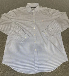 Polo Ralph Lauren Herren LS XL blau/weiß kariert L/S Knopfleiste rosa Pferd - Bild 1 von 6