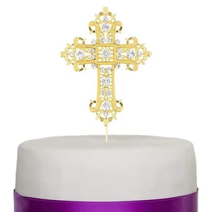 Topper de pastel de cruz, oro religioso, boda, primera comunión, bautismo - Imagen 1 de 9