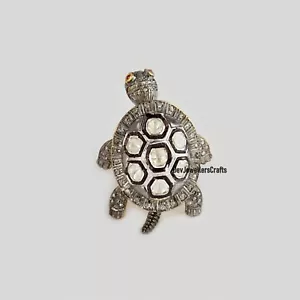 925 Sterling Silver Uncut Polki & Pave Diamond, Ruby Gemstone Turtle Shape Ring - Picture 1 of 8