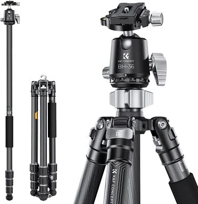 K&F Concept 68in Camera Tripod Professional Carbon Fiber 35.2lbs Loads Ball Head - Image 1 of 4