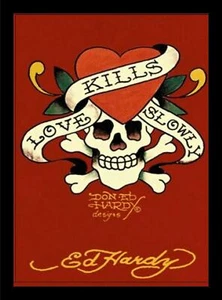 FRAMED Love Kills Slowly Skull & Bones Tattoo by Don & Ed Hardy 31x23 Wide Frame - Picture 1 of 1
