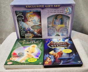 NEW Cinderella Blu Ray DVD Tin Bank Set Plus NEW Tinkerbell DVD & USED Sword & S - Picture 1 of 5