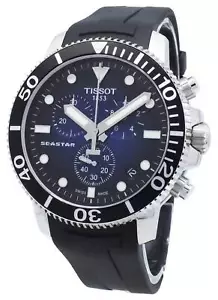 Tissot Seastar Swiss Made Chronograph Blue Dial Rubber Band 300M Men's Watch - Picture 1 of 4