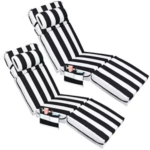 Outdoor Chaise Lounge Cushions 72x21x4in Waterproof 2 Pcs Black White - Picture 1 of 7