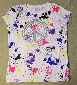 Y2k Justice Glitter Peace Sign Splatter Paint Tshirt Youth Size 18 - Picture 1 of 7