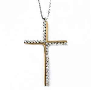 Collana con Croce Donna in oro bicolore 18KT e Diamanti Naturali 0.16 CT - CD60 - Foto 1 di 2