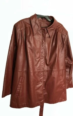 Ladies Genuine Leather Cowhide Jacket, Claret (Wine), Zippered, Acetate Lining - Image 1 of 4