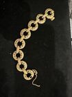 Vintage Monet 1960'S Antique Bronze Gold Tone Decorative Link Bracelet W/Safety