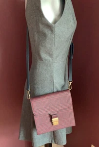 Leather Brooks Brother Red Fleece Crossbody Burgundy And Black Houndstooth-EUC - Picture 1 of 12