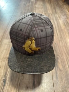 Boston Red Sox SnapBack hat plaid leather brim cooperstown american needle - Picture 1 of 7
